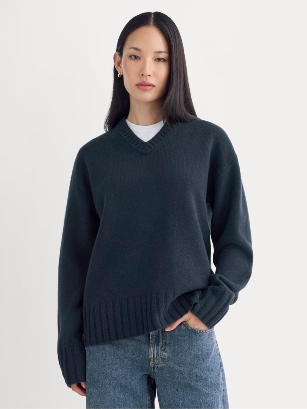 Everlane V-Neck Sweater Extrafine Luxe Merino Navy Size S NWOT